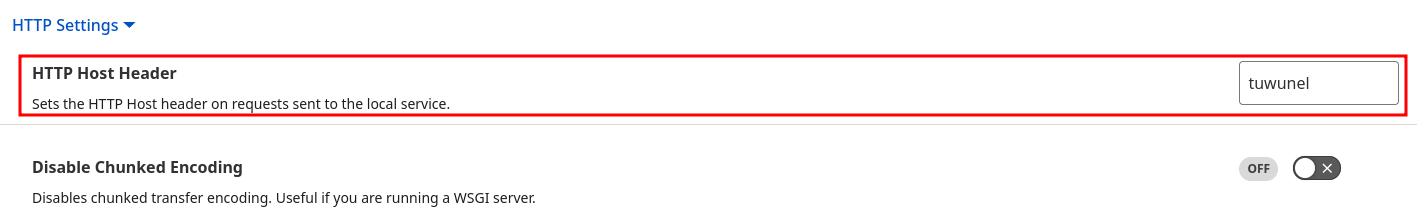 Cloudflare console continuation with `HTTP Host Header` set to `tuwunel`