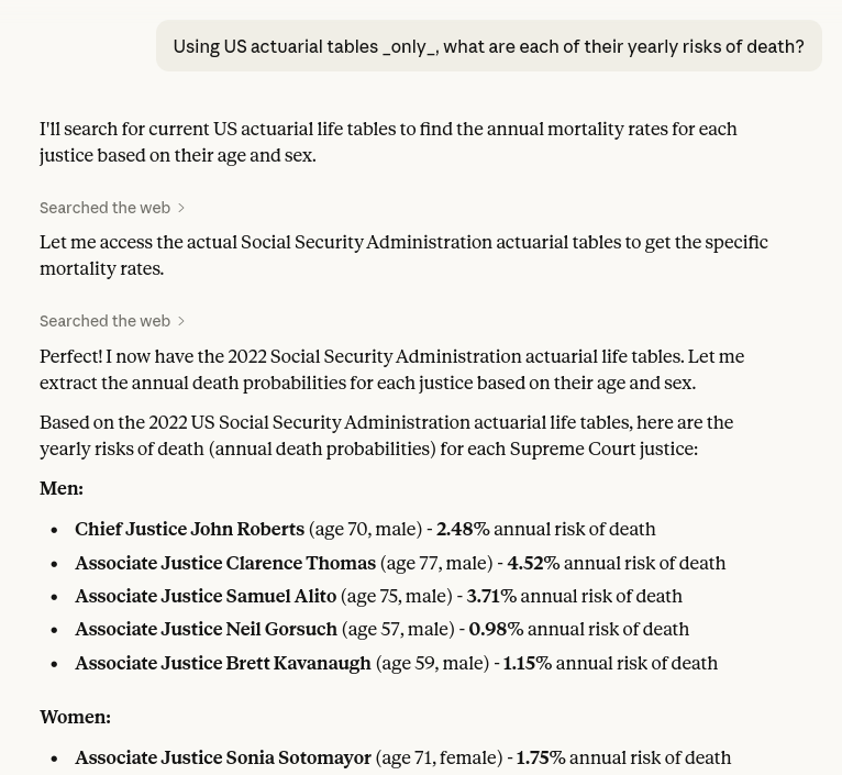 Asking Claude to look through some actuarial tables for me.